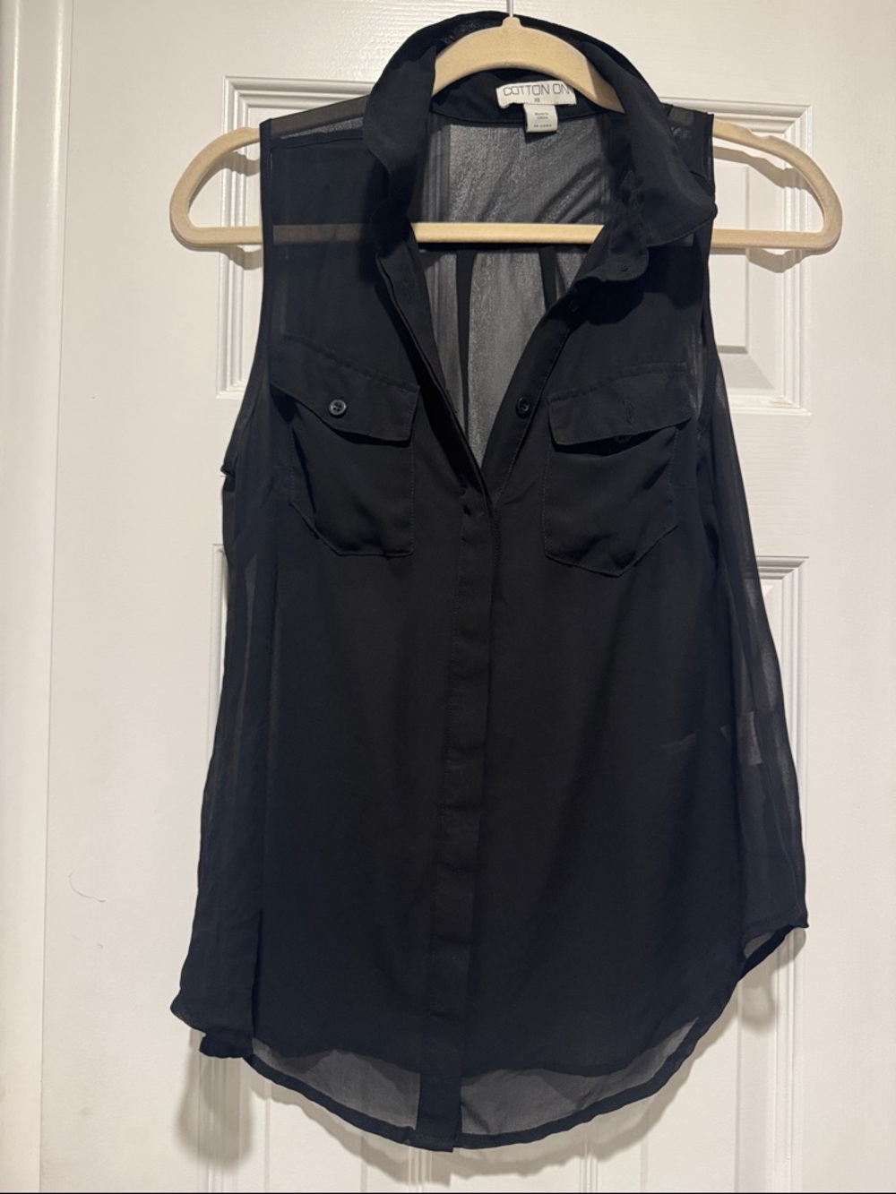 Cotton On Black Sleeveless Sheer Button-Front Blouse